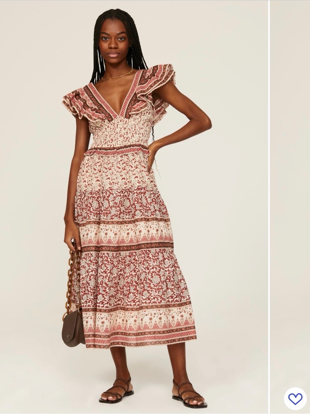 Sea NY Floral Ruffle Midi Dress in Ivory and Rust